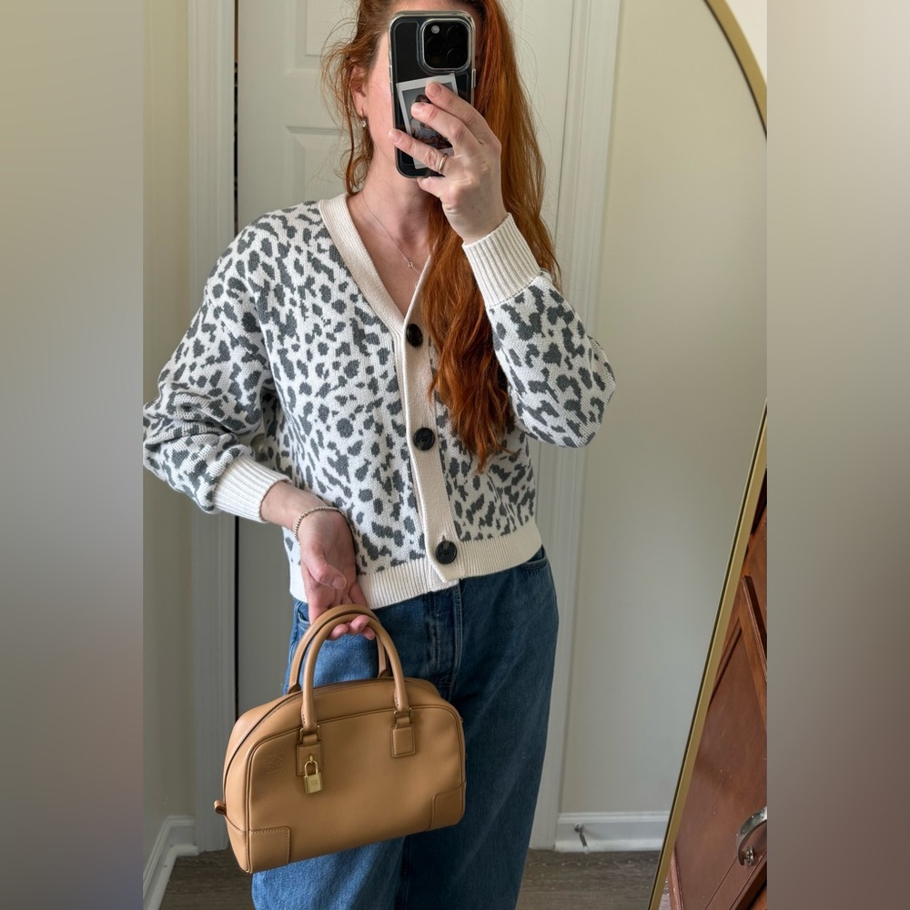 LOFT 100% cotton Leopard Print Cardigan Sweater size Sc - Picture 2 of 7